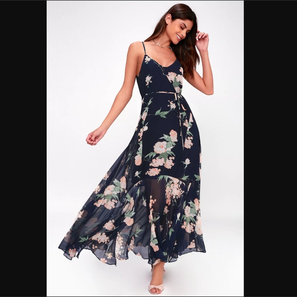 LULUS FEELING FREESIA NAVY BLUE FLORAL MAXI DRESS